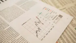 Wirtschaftszeitung mit einer grafischen Darstellung von Aktienkursen und Finanzmarktentwicklungen für Investoren.